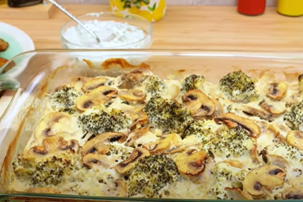 Timballo di broccoli e funghi, in salsa di yogurt e con patate!