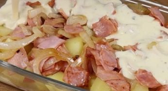 Patate e prosciutto in teglia: super buoni in un minuto. Solo 240 calorie!