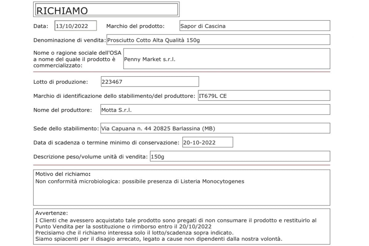 Listeria individuata anche nel prosciutto cotto | Noto marchio, di qualità, ritirato dai supermercati | I dettagli