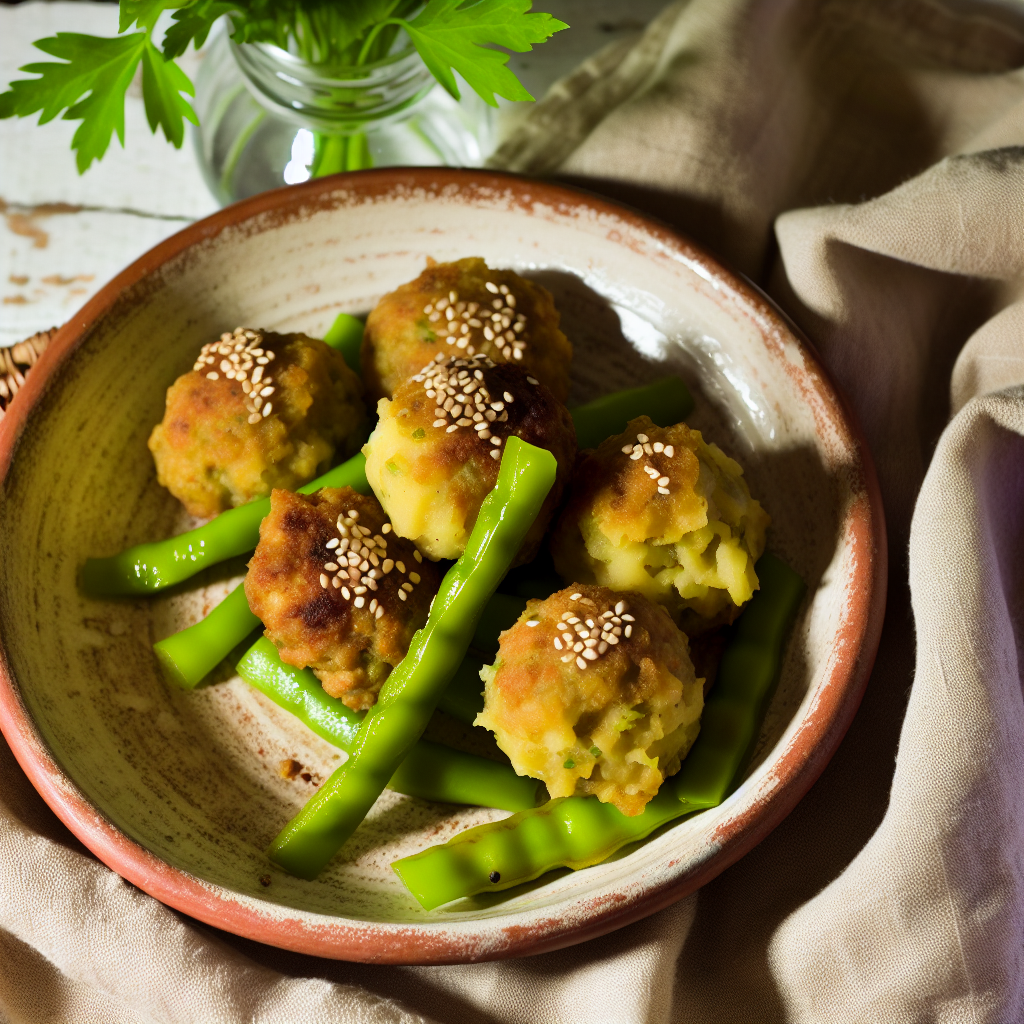 Polpette di fagiolini e patate al sesamo