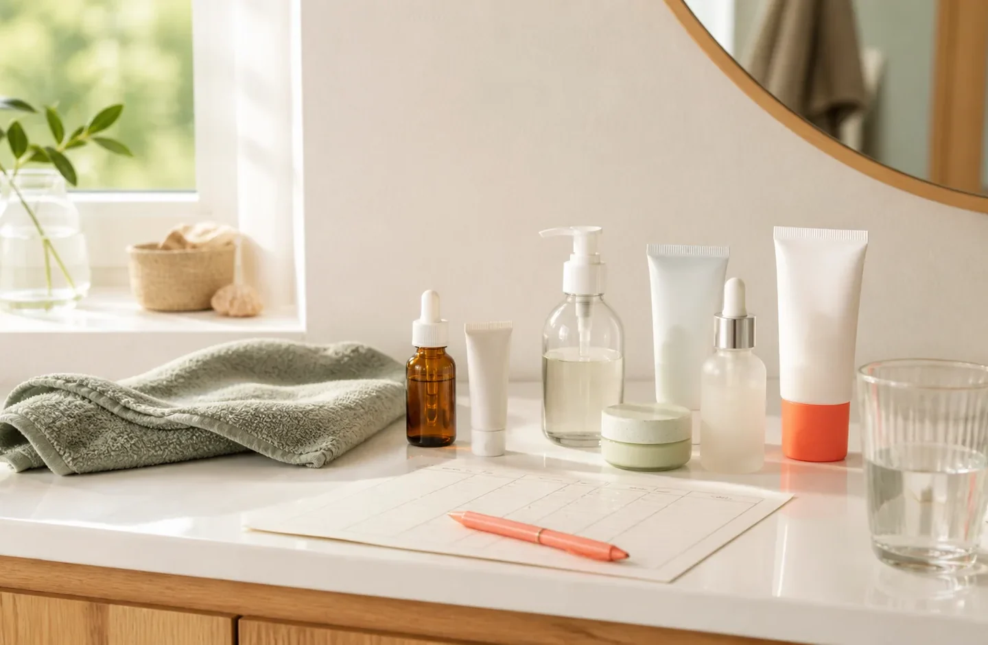 Immagine editoriale per Routine viso dopo estate: come reintrodurre vitamina C, retinolo e acidi senza irritare la pelle