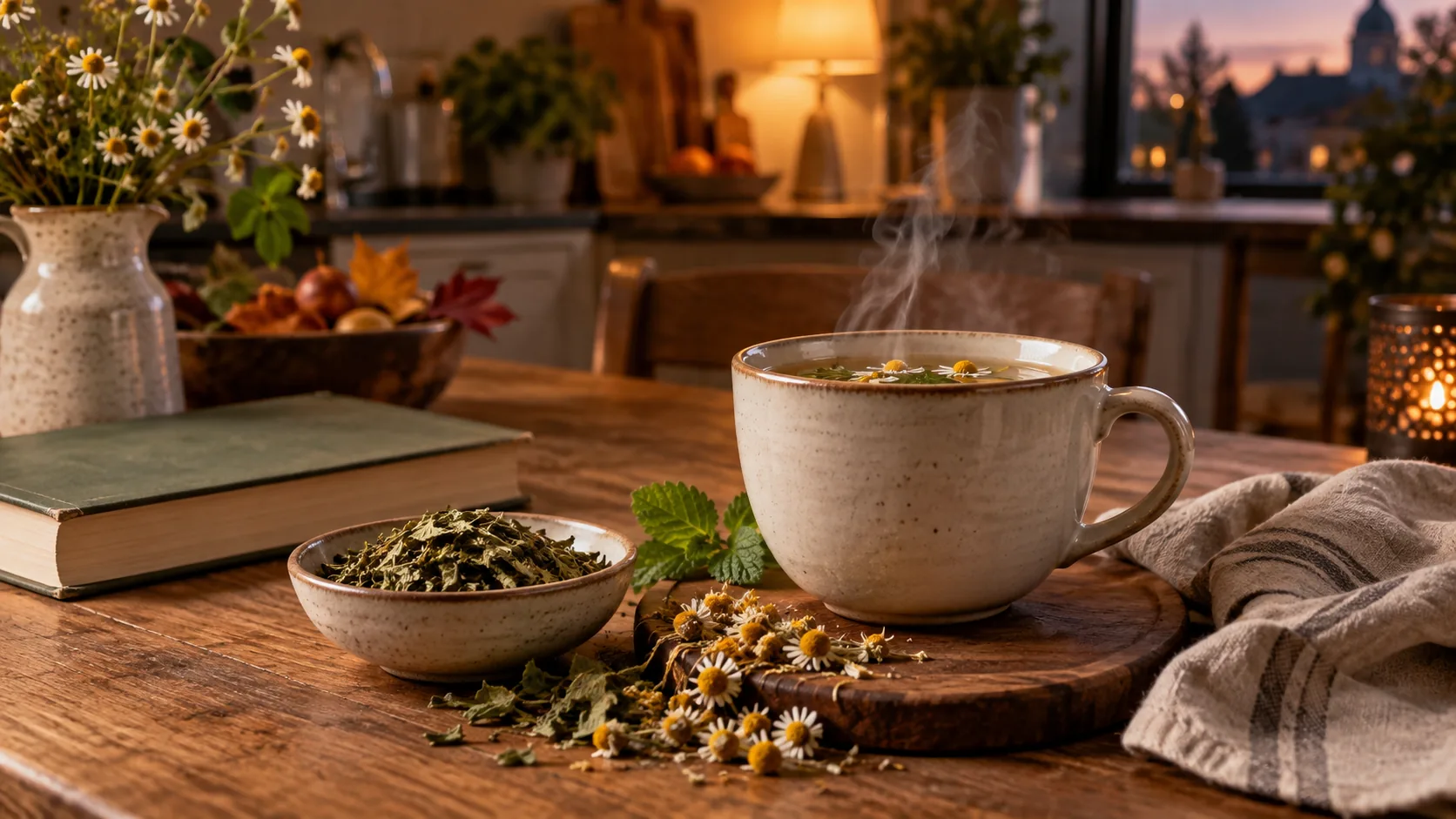 Immagine editoriale per Tisane autunnali per la sera: quali scegliere e quando berle senza aspettarsi miracoli