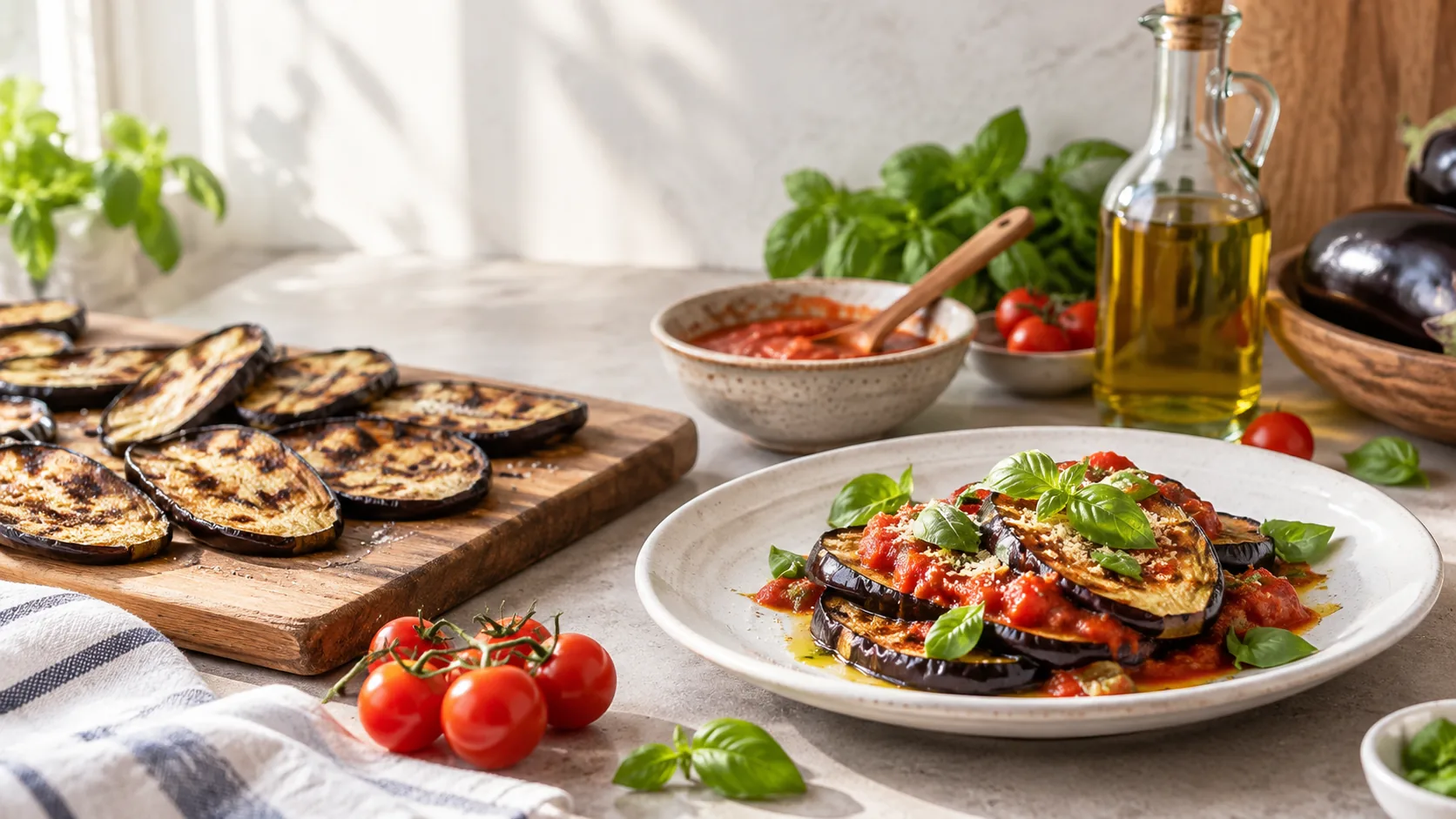 Immagine editoriale per Melanzane ricette estive: 3 idee leggere da preparare ora e usare anche domani