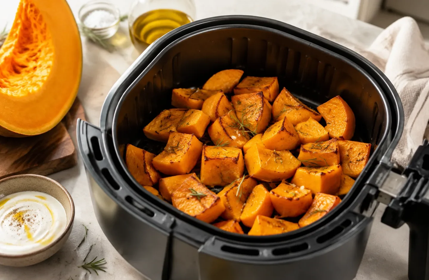 Immagine editoriale per Ricetta della zucca in friggitrice ad aria: il metodo semplice per averla dorata fuori e morbida dentro