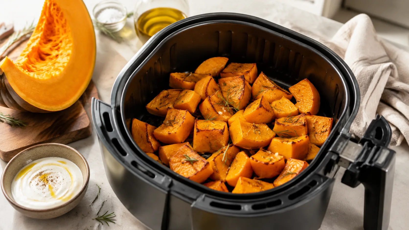 Immagine editoriale per Ricetta della zucca in friggitrice ad aria: il metodo semplice per averla dorata fuori e morbida dentro