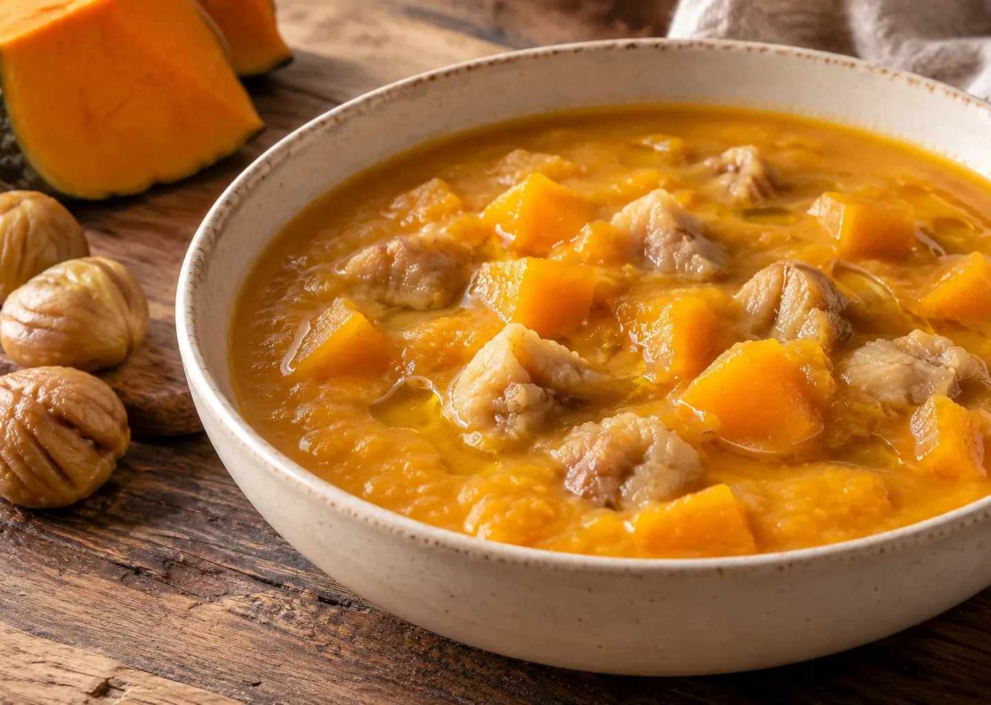 Immagine editoriale per Zuppa di zucca e castagne: come farla cremosa senza coprire i sapori
