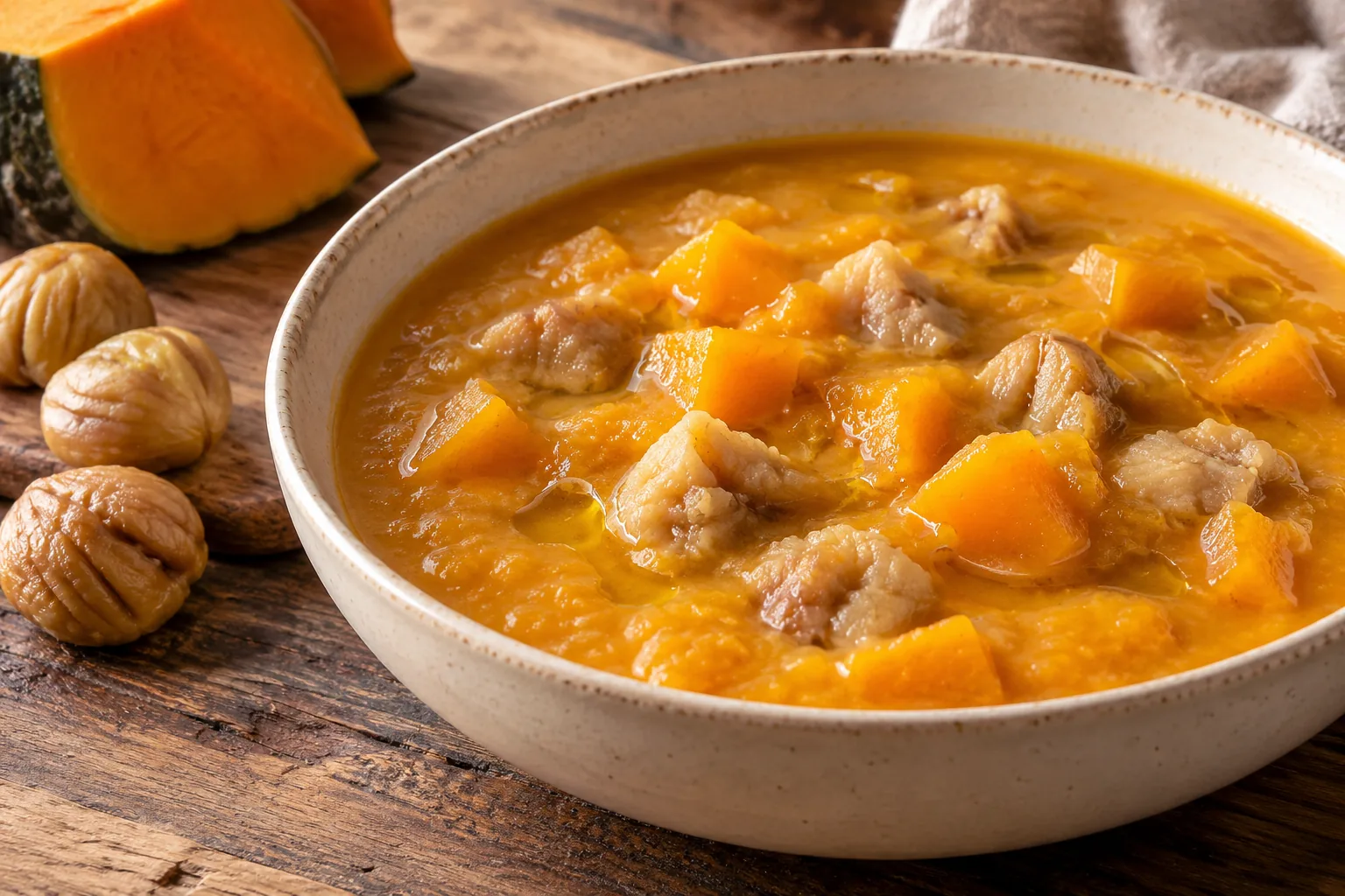 Immagine editoriale per Zuppa di zucca e castagne: come farla cremosa senza coprire i sapori